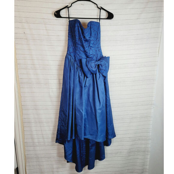 GUNNE SAX FOR JESSICA MCCLINTOCK HIGH LOW STRAPLESS NAVY DRESS, SZ 3/4 - Picture 1 of 15